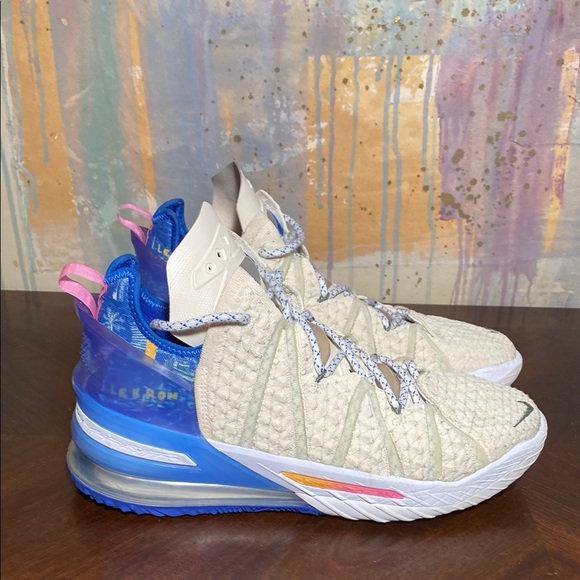 Nike LeBron 18 Los Angeles by Day Light Cream Pink Blue DB8148-200 Mens 10 - Picture 1 of 7
